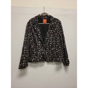 Modcloth Womens Blazer 3X Plus Size Music Note Print Black Career Jacket
